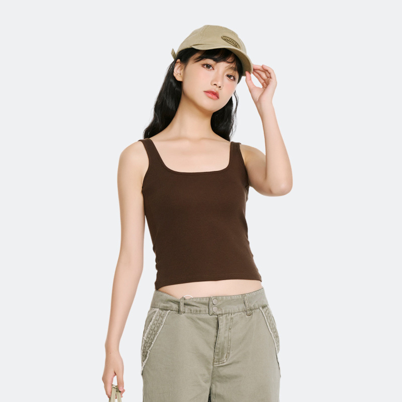 Small Vest with Ribbed Cotton 2X2 Tencel Lyocell 5251 Low Back White Strap Beautiful Back Design