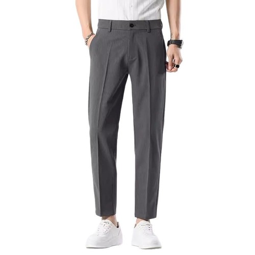 Men's 9-inch summer thin small leg pants Korean style trendy ice silk drape casual slim fit long pants Western pants