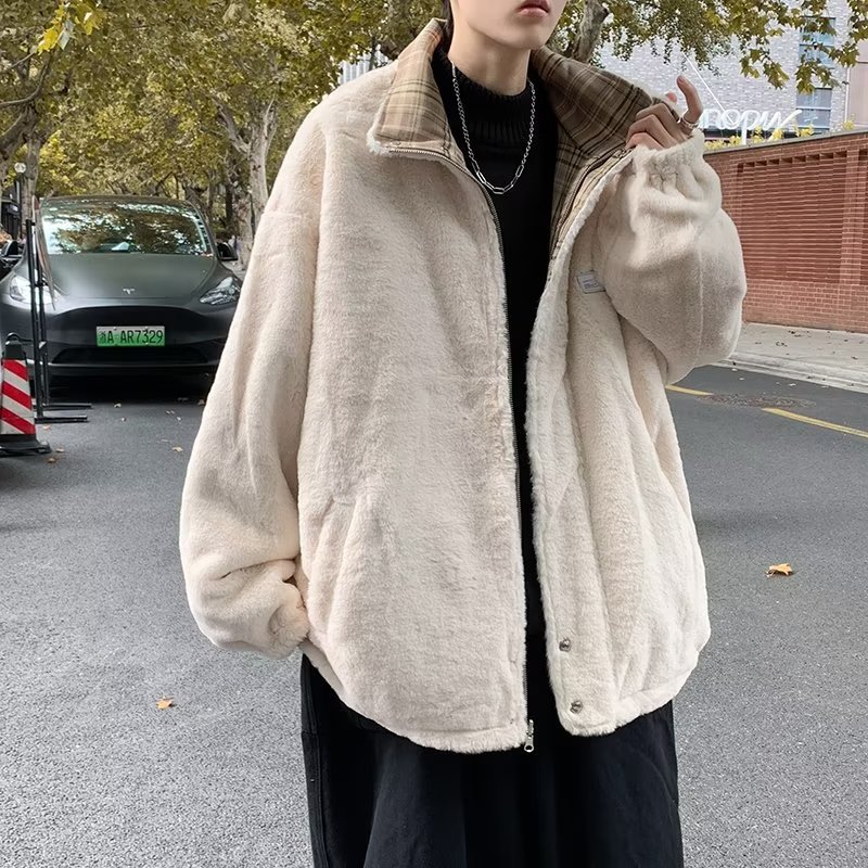 Nueva chaqueta acolchada con costuras de lana de cordero de invierno, chaqueta acolchada con cuello alto de estilo coreano, chaqueta acolchada de pan grueso, chaqueta acolchada de algodón, hombre