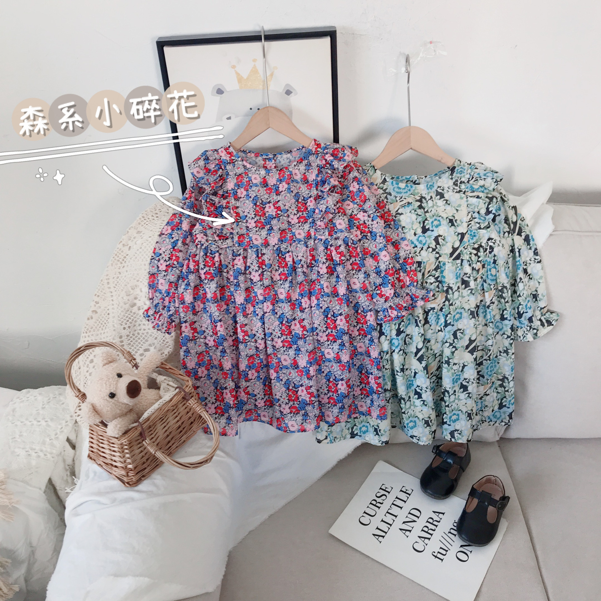 女童碎花连衣裙2021春季新款韩版洋气泡泡袖公主裙外贸批发童装