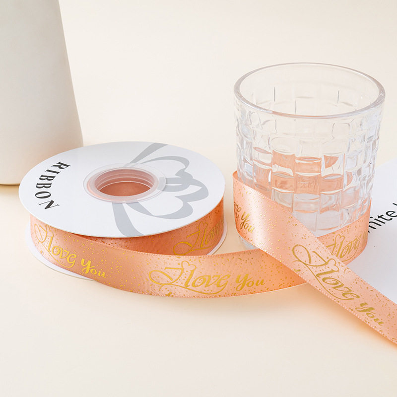 Estampado de oro amor cinta cinta de seda regalo embalaje regalo colorido pastel decoración cinta accesorios cinta de arco