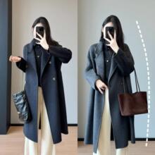北欧灰！柜货手工系西装领双排扣长款双面呢羊毛大衣女冬G110103