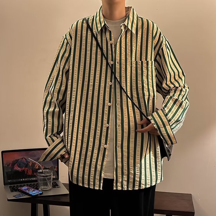 Moda estándar masculino literario temperamento diario moda de primavera moda juvenil tendencia de camisa de manga larga de moda perezosa