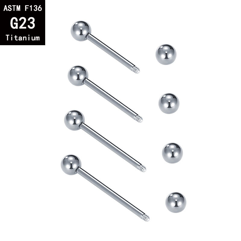 G23 Titanium External Thread Straight Rod Tongue Bar Lip Labret Stud - F136 Alloy Ear Cartilage Nose Body Piercing Jewelry detail image 6