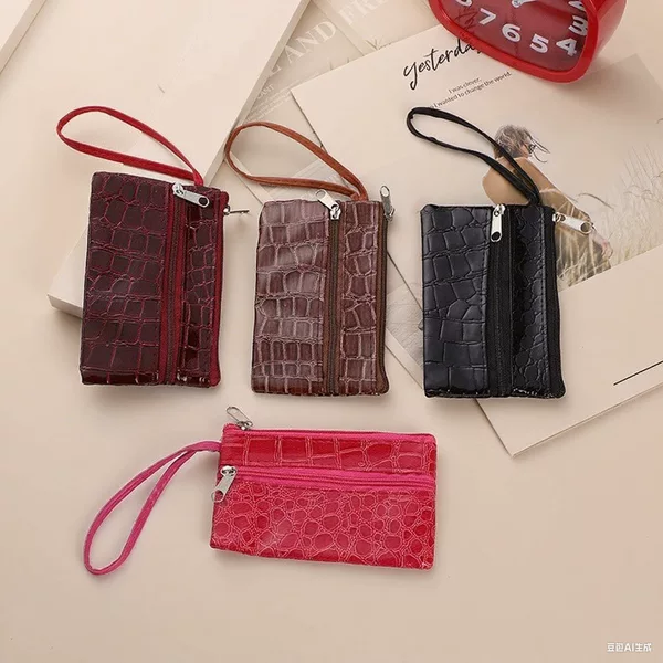 Crocodile Pattern Clutch Bag, Multifunctional Coin Purse, Data Cable and Lipstick Storage Bag, Double Zipper Layered Design