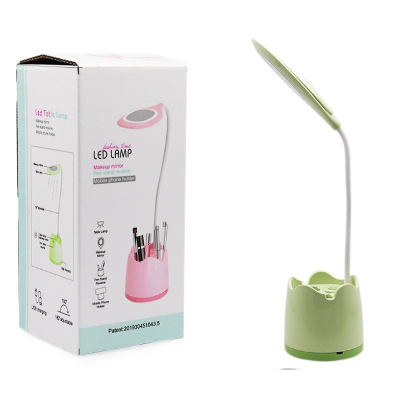 Lámpara de Escritorio Multifuncional ABS, Recargable USB, Con Espejo y Soporte para Celular, para Dormitorio