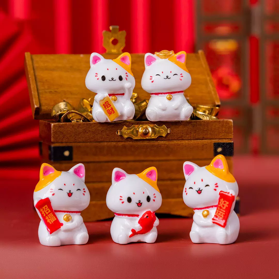 微景观可爱招财猫好运桌面摆件车载创意装饰摆件树脂工艺品小摆件