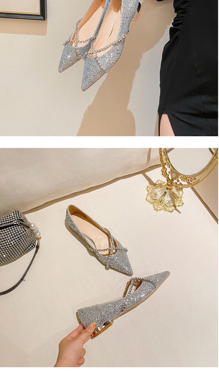 Genuine Leather Wedding Flat Shoes With Crystal Detail_voghion.com