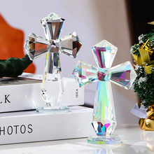 新款欧式水晶工艺品创意家具精品幻彩十字架烛台天使酒店客厅摆件