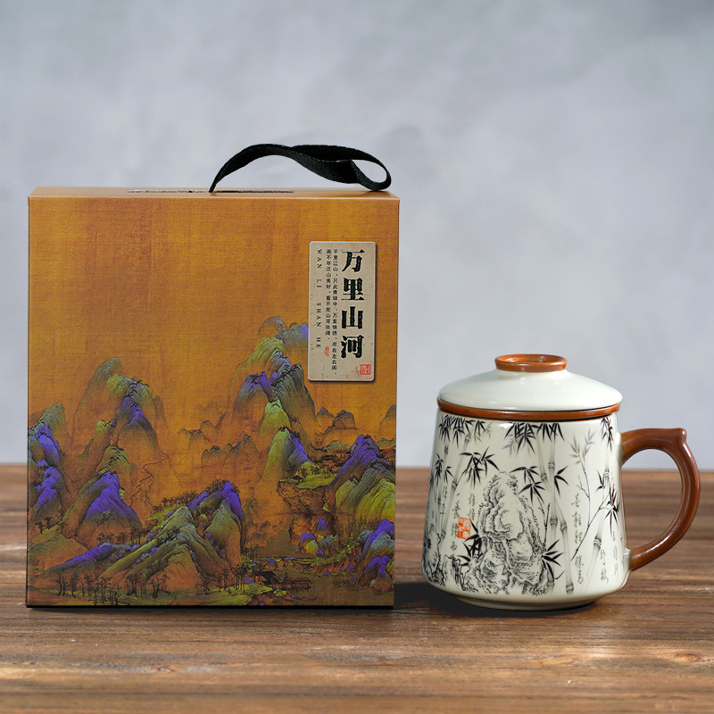 汝窑陶瓷办公杯礼盒大容量泡茶杯茶水分离马克水杯送领导客户logo|undefined