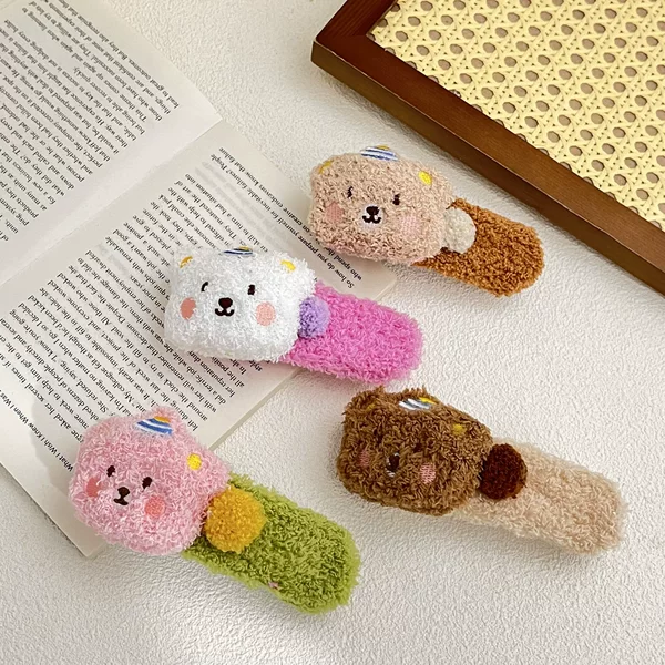 New Plush Cartoon Bear Hair Clip, Cute Autumn and Winter Hair Accessory for Girls, Duckbill Clip for Bangs and Stray Hair, Versatile