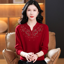 妈妈装100%纯羊毛上衣中年女秋装内搭毛衣中老年人羊毛秋冬打底衫