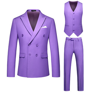 Long-term main push in stock wholesale men's plus size suit three-piece double-breasted solid color suit suit wedding dress