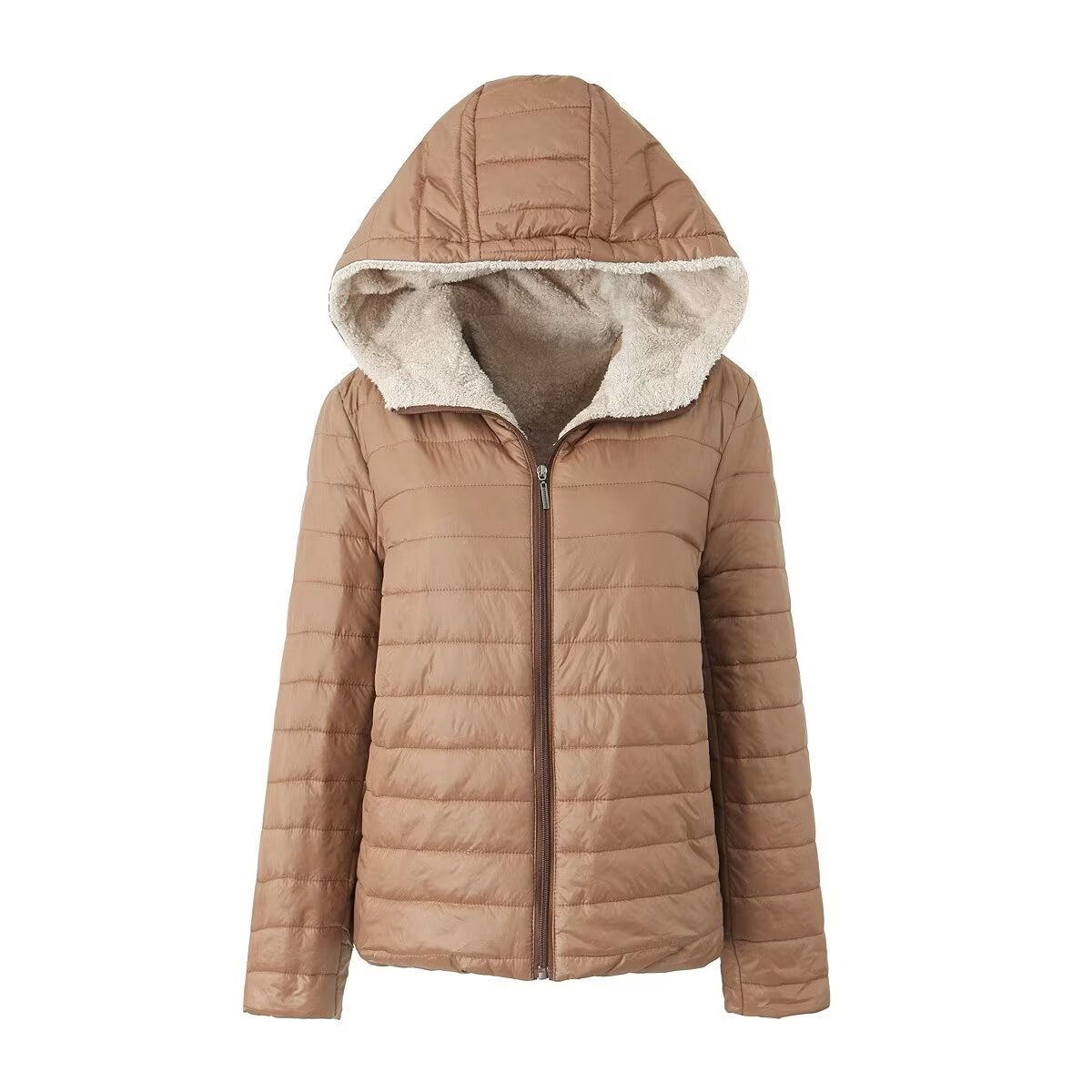 Ropa de mujer Nuevo abrigo de algodón de terciopelo con capucha de estilo corto y estilo caliente de otoño e invierno, tops de piel de cordero cálidos, chaqueta de mujer_voghion.com
