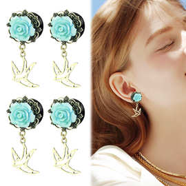 跨境专供新品 清新不锈钢山茶花耳扩器花朵亚克力耳廓穿刺饰品女