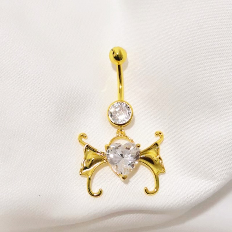 Heart-Shaped Zircon Wings Navel Ring Gold Belly Button Piercing Jewelry Wholesale detail image 8