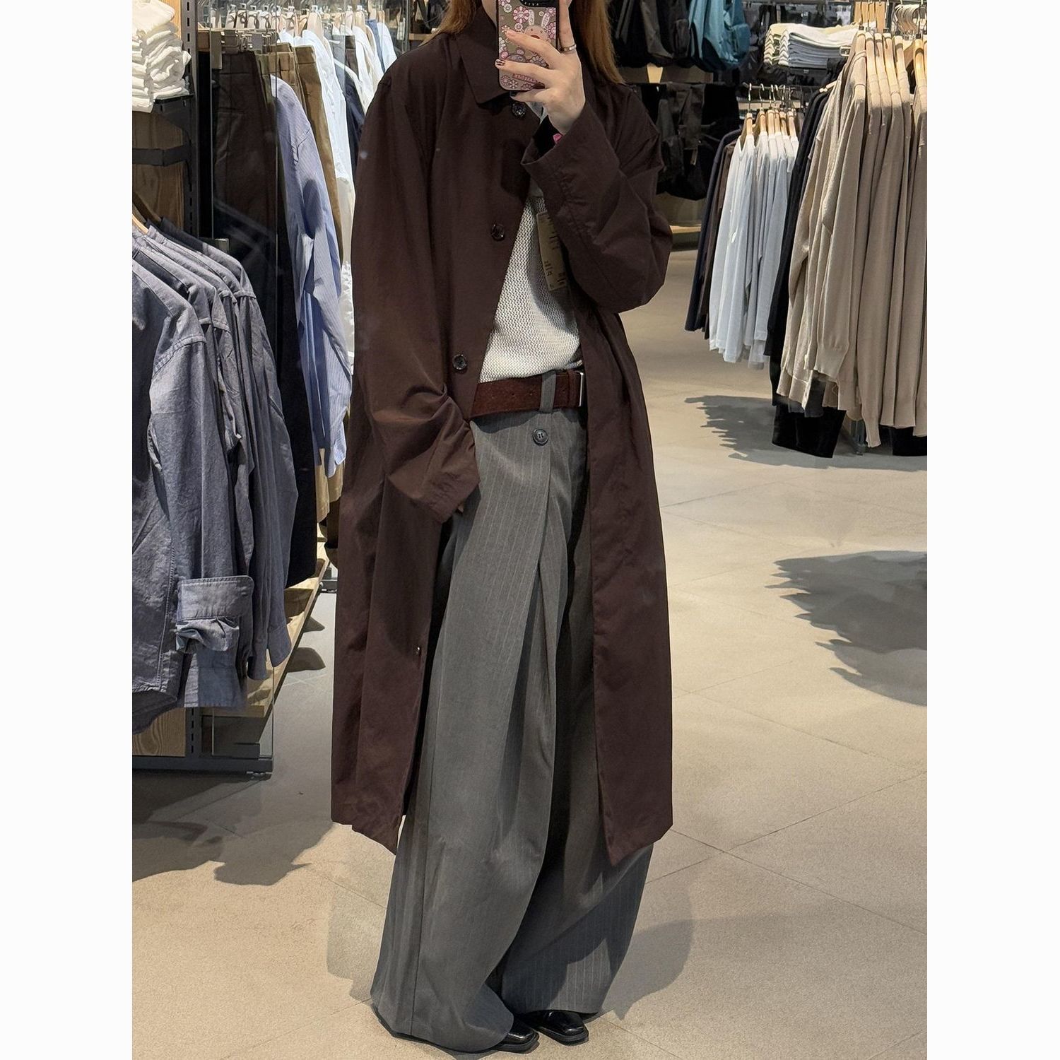 Extremely Stylish Brown Mid-length Trench For Women, 2026 New Casual Korean-style Loose Coat_voghion.com