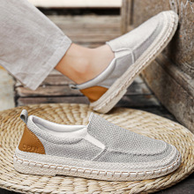 麻布鞋男士2024新款夏季透气休闲一脚蹬懒人鞋薄款街头男款潮鞋子