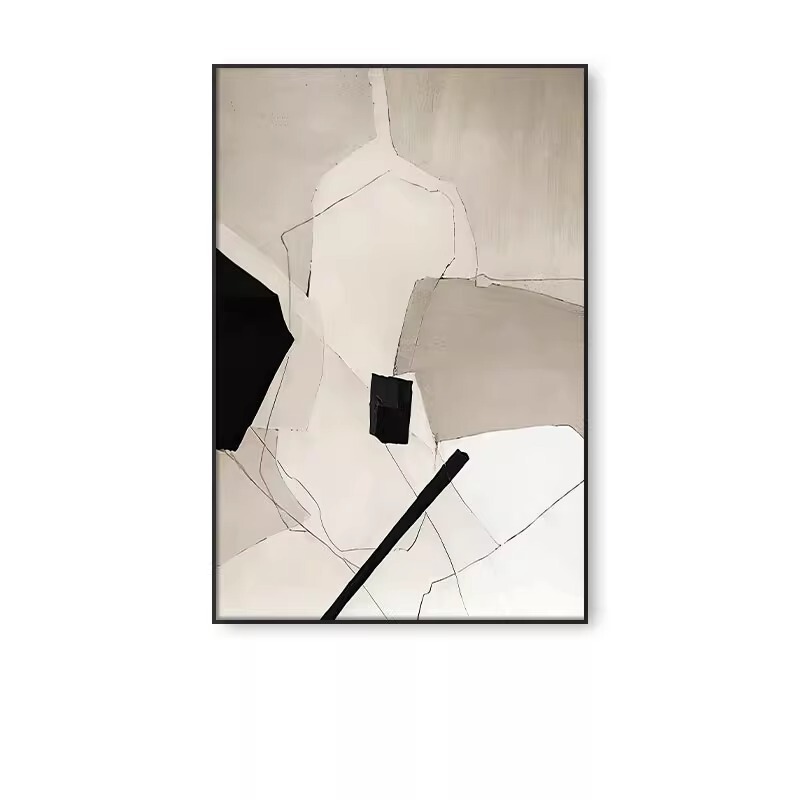 极简黑白灰客厅装饰画高级感铝合金框抽象挂画落地画玄关沙发壁画|undefined