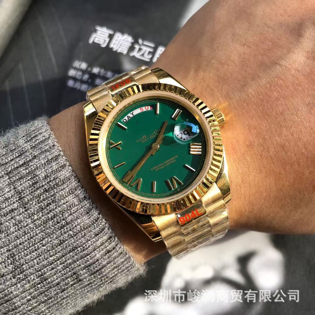 Comercio exterior transfronterizo negro DD diario de domingo mesa de juego verde reloj mecánico automático reloj de hombre reloj calendario doble