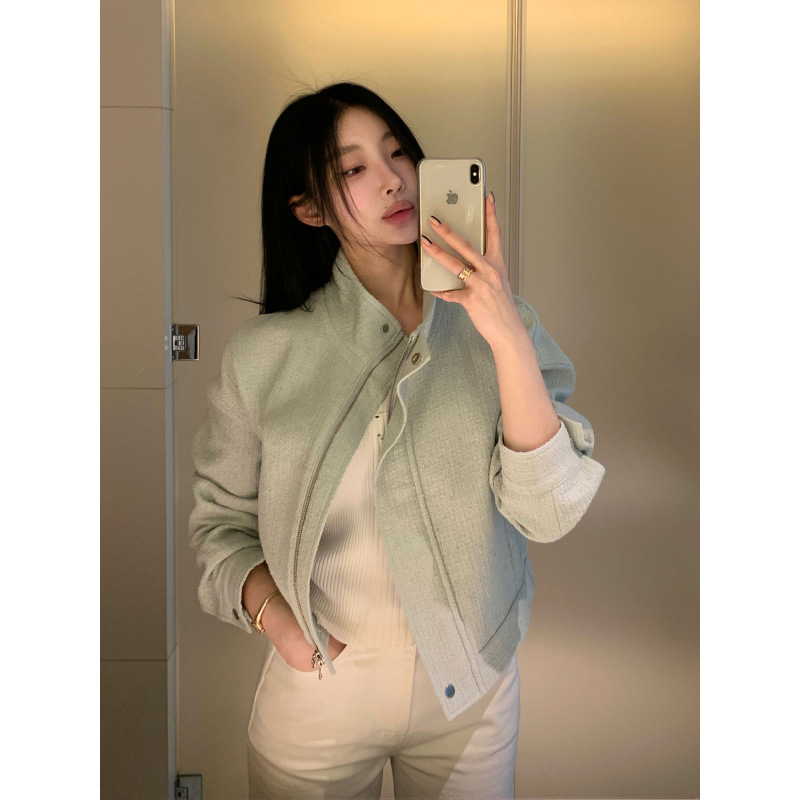 Korean Chic Autum New Stand-Up Collar Design Zipper Niche Elegant Duffle Short Jacket Jacket Top 3 Colors
