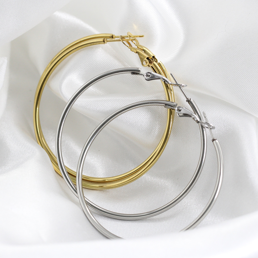 Simple Style Round Titanium Steel Plating Earrings 1 Pair