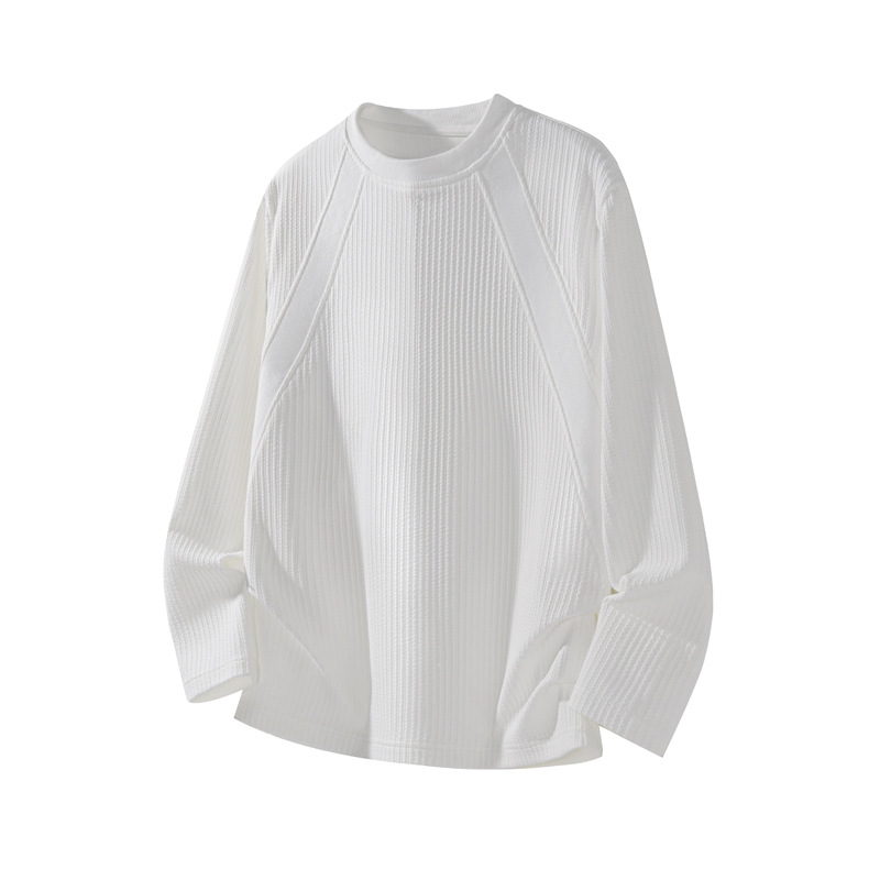 American Retro Deconstructed Patchwork Textured Long-sleeve T-shirt For Men, Stylish Casual, With Regular Shoulder And_voghion.com