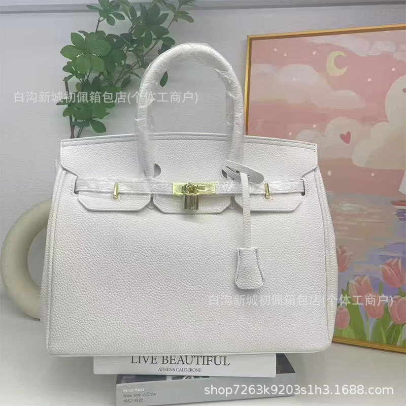 跨境百搭铂金包时尚简约轻奢荔枝纹手提包质感通勤女士bags单肩包|undefined