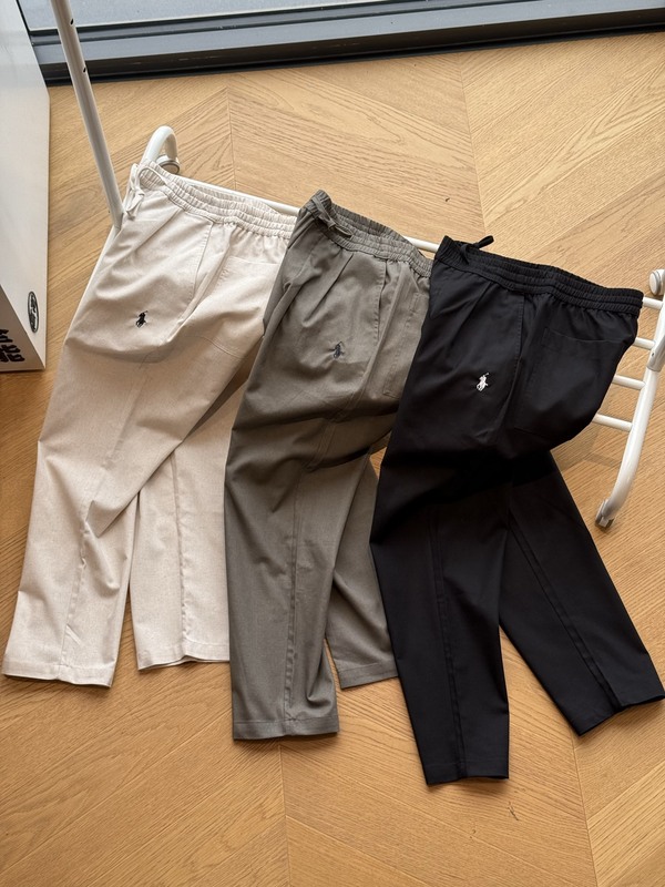 高品质跨境外贸R*L拉夫小标刺绣春夏亚麻九分裤男女同款休闲长裤|undefined