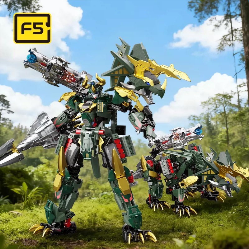 Jaki Jiaqi Building Blocks F5 Assembly Model Transformable Mecha Tyrannosaurus Rex Boys' Educational Toys Factory Direct Sale