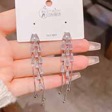 高级感AAA锆石流苏耳环 轻奢小众设计新款潮耳坠S925银针气质耳饰