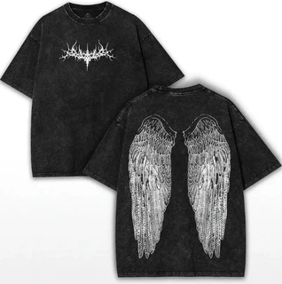 230克纯棉欧码Y2K Gothic Angel Wing T-Shirt: Washed Grunge St