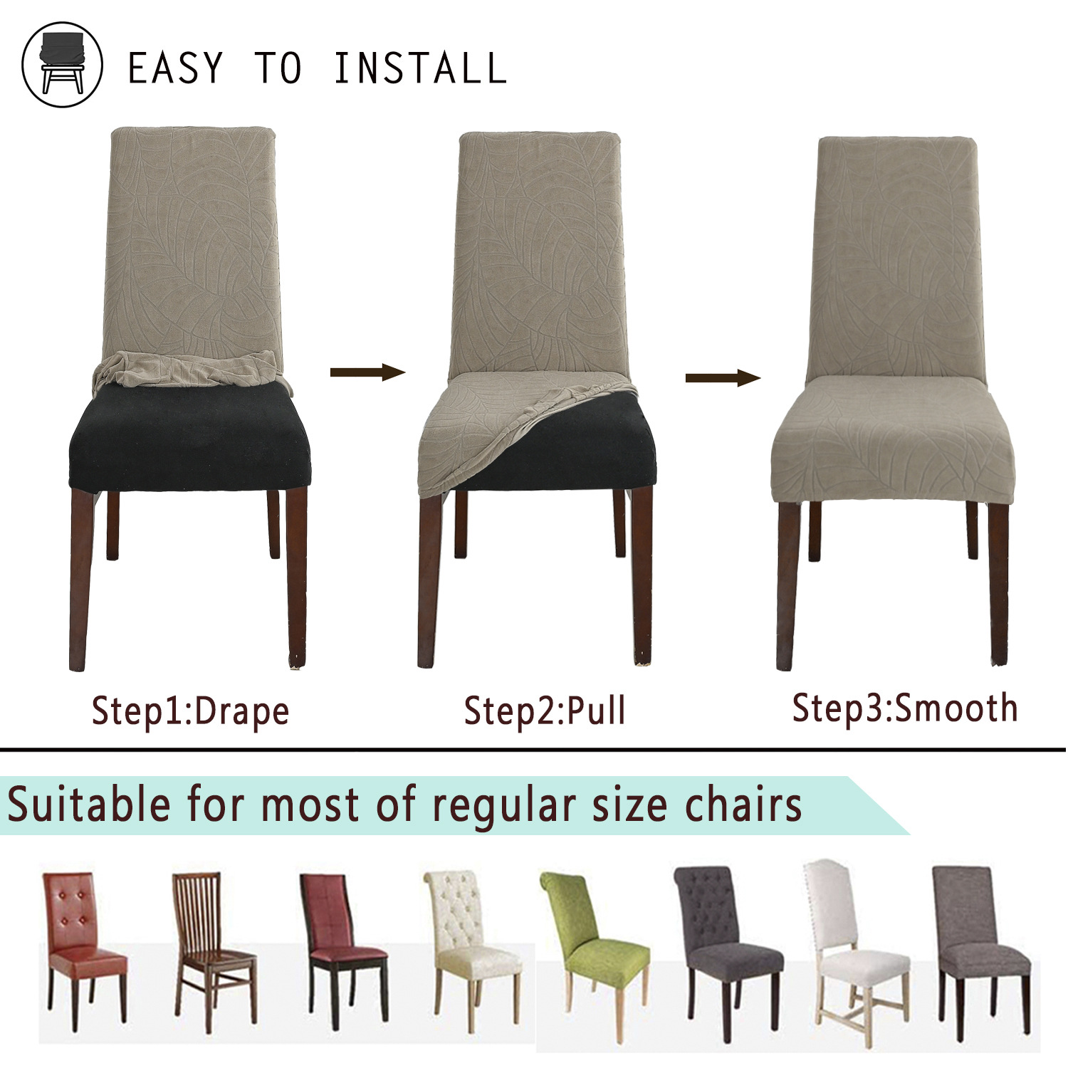 Funda de silla jacquard a prueba de salpicaduras transfronteriza, funda universal para silla de hogar, funda para media silla, funda para taburete regular