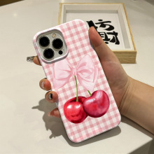 韩系少女感苹果16菲林壳适用iPhone17Pro方格13pm蝴蝶结手机壳15