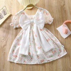 Summer thin girls' dresses with cute bow for babies, summer cartoon short-sleeve princess dresses