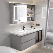 洗手盆柜实木浴室柜岩板陶瓷一体盆卫生间洗面洗漱台洗脸盆柜组合