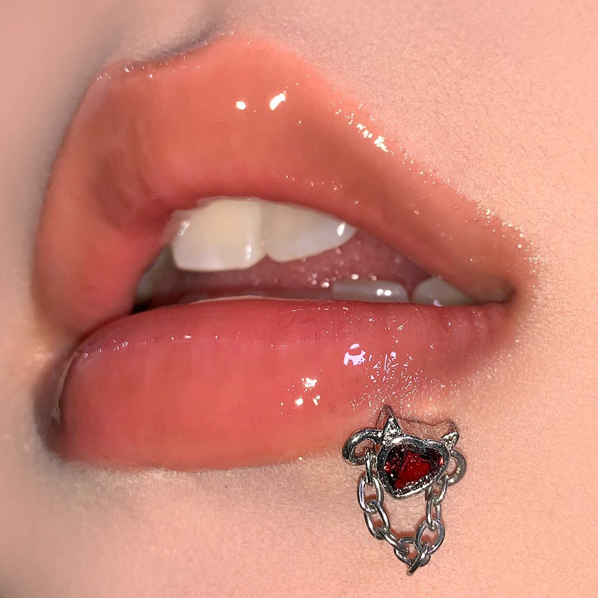 Labret stud lip piercing jewelry styling detail