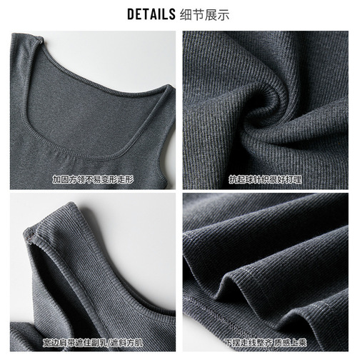 Cotton-lined bodysuit A-line skirt grey knit spaghetti strap dress hot girl sexy high-end temperament slimming dress