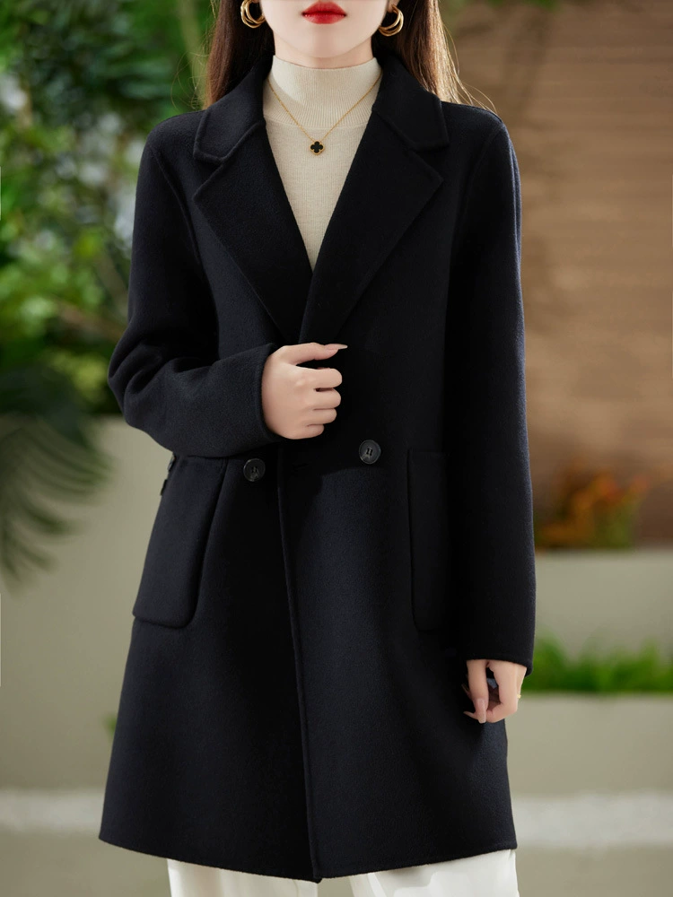  Long demi-season double-sided velvet woolen suit, woolen coat, set, mid-length, high-end, loose fit