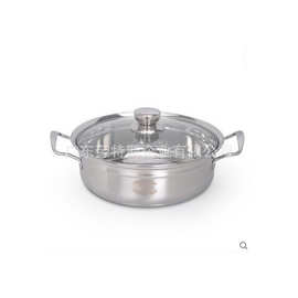 加厚不锈钢平底火锅双耳带盖厨房大容量煮粥煲汤料理锅炉灶适用
