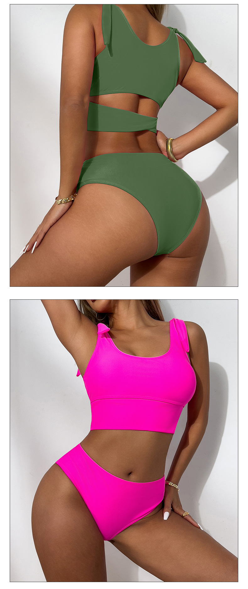 2024 neue Feste Farbe Mode Split Bikini Sexy Hohe Taille Sport Bademode für Frauen_voghion.com
