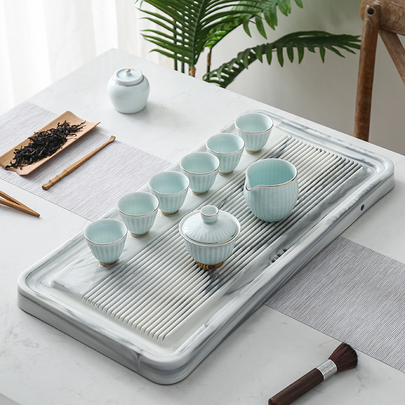 Luz moderna de lujo bandeja de té de cerámica a prueba de mármol Té Mar integral de drenaje de moldeo juego de té mesa de té Kung Fu juego de té