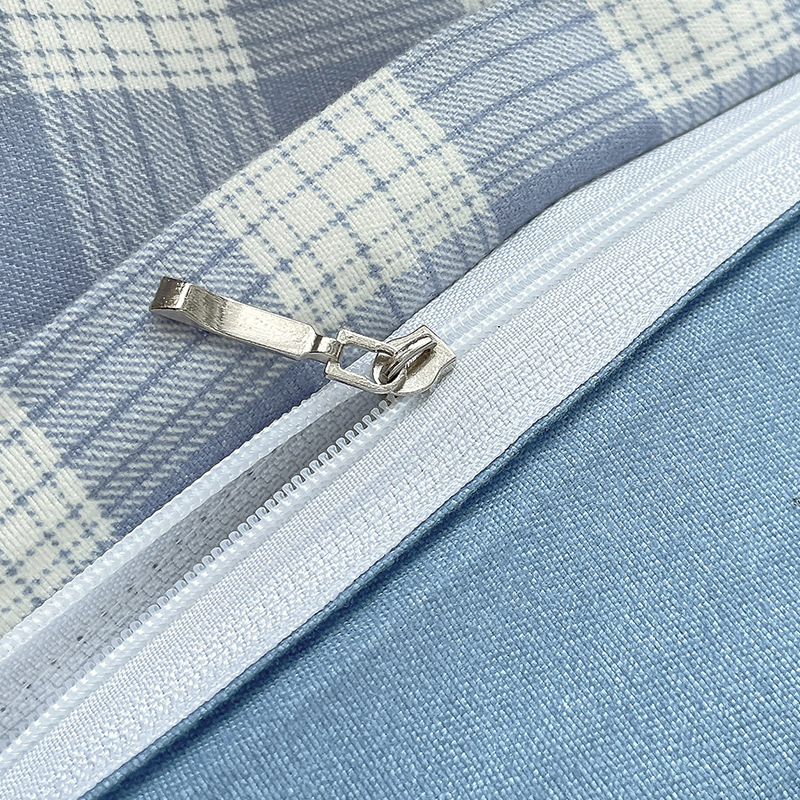 Brushed Cotton Four-piece Bedding Set With Solid Plaid Duvet Cover_voghion.com