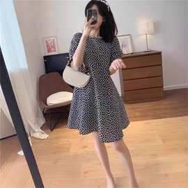 7184黑色雪纺碎花连衣裙女夏2024新款大码胖妹妹遮肉显瘦中长款A