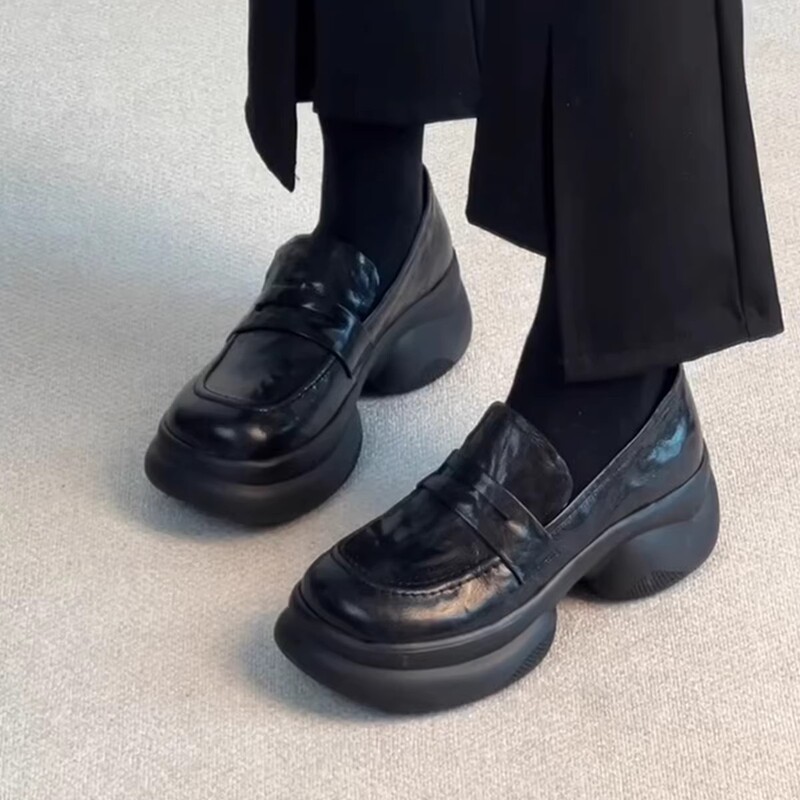 Soft Leather Version~Retro Platform-Soled Commuting Leather Shoes for Women, Round-Toe Thick-Soled Loafers, Soft Leather Sports-Style Shoes Soft Leather Version~Retro Platform-Soled Commuting Leather Shoes for Women, Round-Toe Thick-Soled Loafers, Soft Leather Sports-Style Shoes
