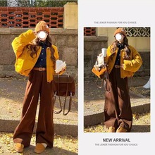 冬季套装女2024新款韩版美拉德宽松显瘦保暖棉服阔腿裤两件套装潮