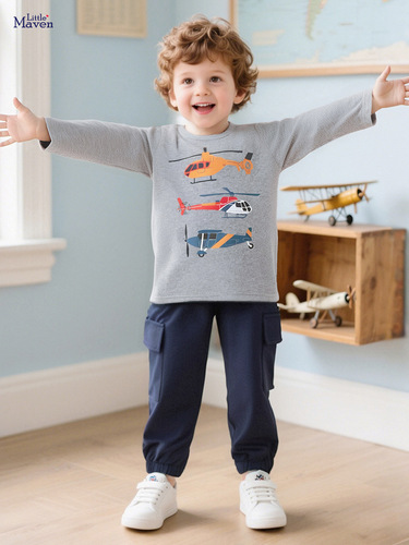 Little Maven Autumn European and American Style Boys' T-Shirts Wholesale New Arrival Long-Sleeved Kids' Tops Cartoon Offset-Printed Children's T-Shirts