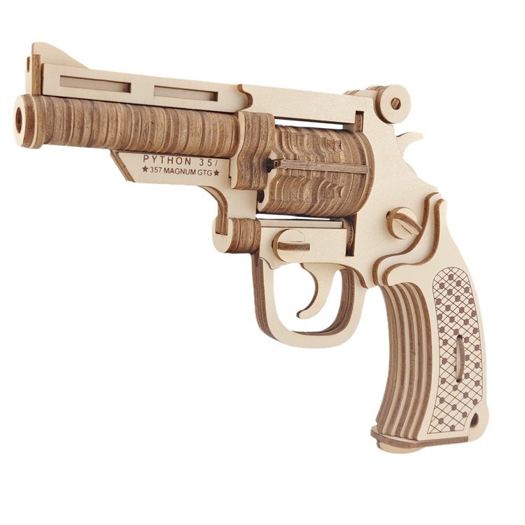 Xinlian fábrica directa transfronteriza revólver Niño de madera DIY modelo de simulación hecha a mano rompecabezas educativo juguete