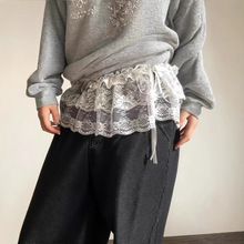 韩国女装春夏季新款重工系带蕾丝边短款屁帘韩系时尚百搭款半身裙