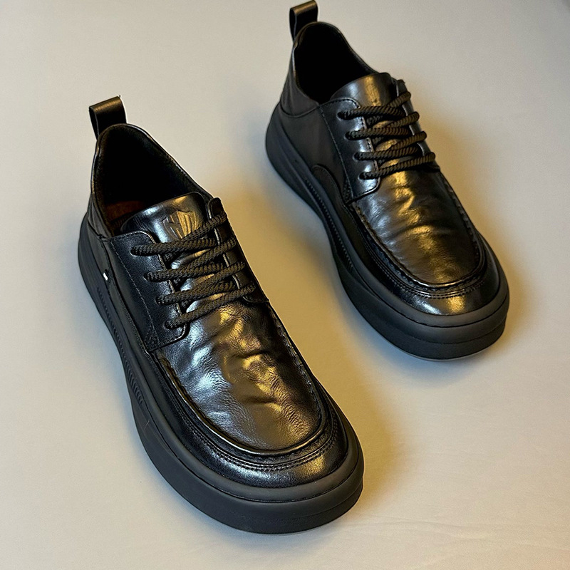 Genuine Leather Casual Leather Shoes for Men 2025 New Autum Business Fashion Trendy British Style Leather Shoes Fleece-Lined Soft Sole Men's Shoes